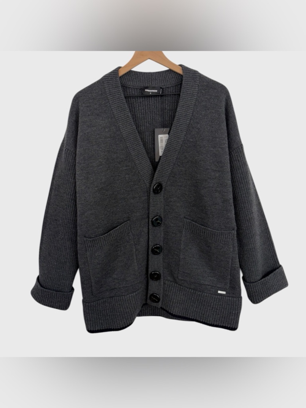 DSquared2 D Squared NWT Grey Chunky Soft Virgin Wool Cardigan Oversized Small